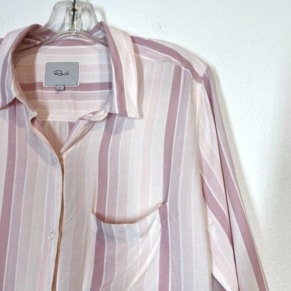 Rails Pink Top Blouse Stripe Button Down Crop Large - Picture 1 of 12